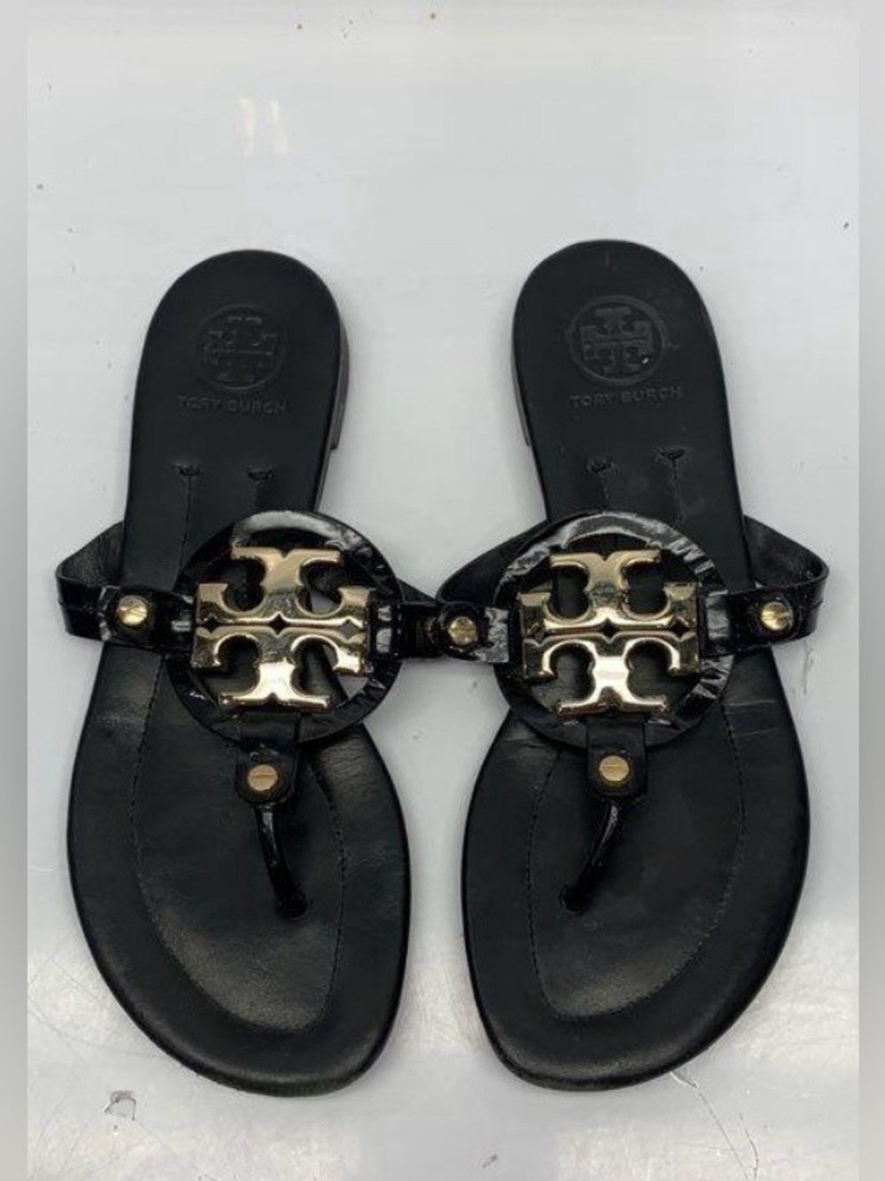 Tory Burch Black Patent Miller Thong Sandals Sz 6.5